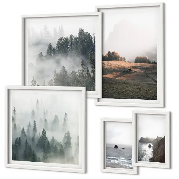 Set di quadri incorniciati con panorami naturali di montagna e mare