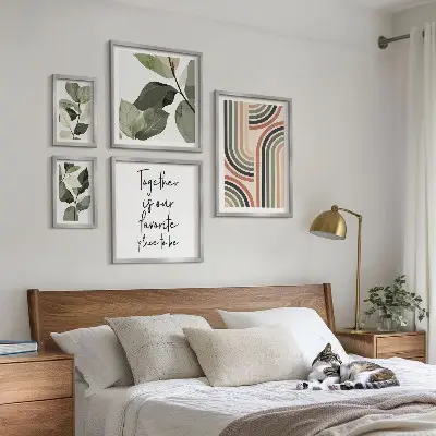 Set di 5 quadri con eleganti motivi floreali geometrici