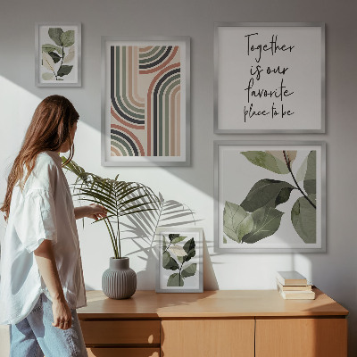 Set di 5 quadri Eleganti accenti floreali geometrici