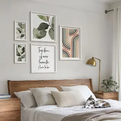 Set di 5 quadri con eleganti motivi floreali geometrici
