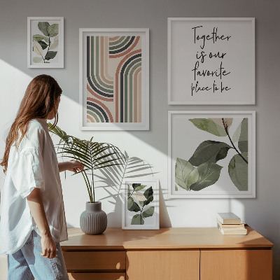 Set di 5 quadri Eleganti accenti floreali geometrici