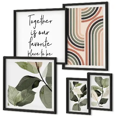 Set di 5 quadri con eleganti motivi floreali geometrici