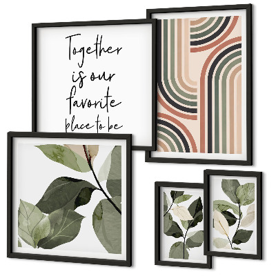 Set di 5 quadri Eleganti accenti floreali geometrici