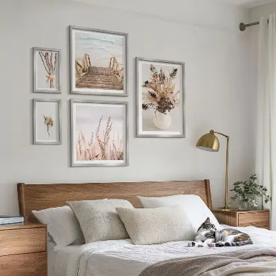 Polittico con cornice con stampa di eleganti piante secche e acqua