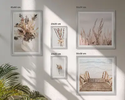 Polittico con cornice con stampa di eleganti piante secche e acqua