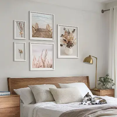 Polittico con cornice con stampa di eleganti piante secche e acqua