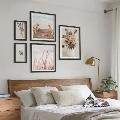 Polittico con cornice con stampa di eleganti piante secche e acqua