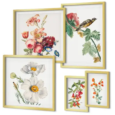 Polittico con cornice decorazioni vintage con motivi di uccelli floreali