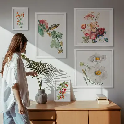 Polittico con cornice decorazioni vintage con motivi di uccelli floreali