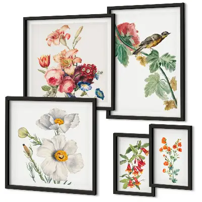 Polittico con cornice decorazioni vintage con motivi di uccelli floreali