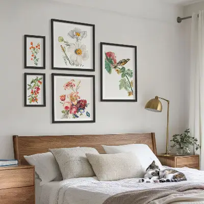 Polittico con cornice decorazioni vintage con motivi di uccelli floreali
