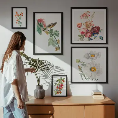 Polittico con cornice decorazioni vintage con motivi di uccelli floreali