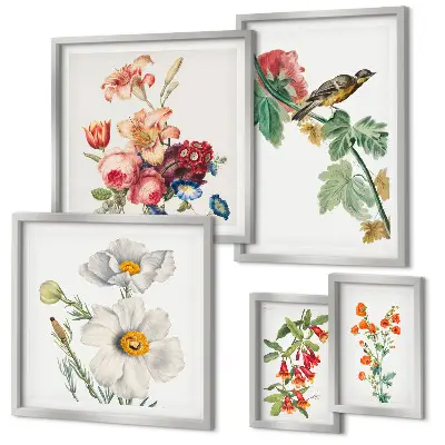 Polittico con cornice decorazioni vintage con motivi di uccelli floreali