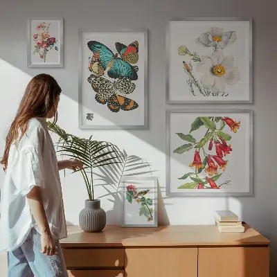 Polittico con cornice decorazione vintage con fiori, farfalle e uccelli