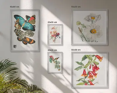 Polittico con cornice decorazione vintage con fiori, farfalle e uccelli