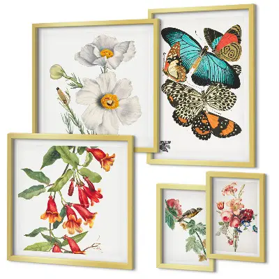 Polittico con cornice decorazione vintage con fiori, farfalle e uccelli