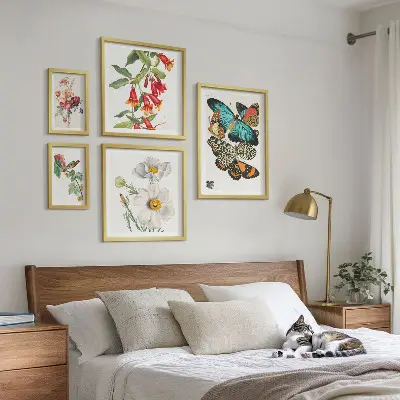Polittico con cornice decorazione vintage con fiori, farfalle e uccelli