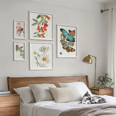 Polittico con cornice decorazione vintage con fiori, farfalle e uccelli
