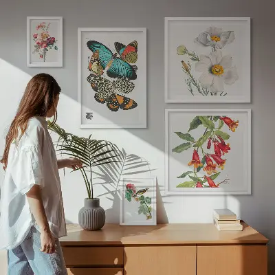 Polittico con cornice decorazione vintage con fiori, farfalle e uccelli