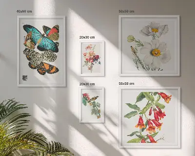 Polittico con cornice decorazione vintage con fiori, farfalle e uccelli