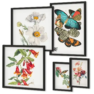 Polittico con cornice decorazione vintage con fiori, farfalle e uccelli