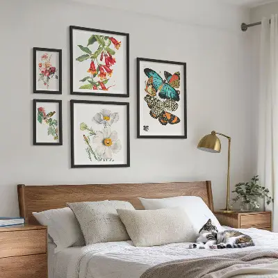 Polittico con cornice decorazione vintage con fiori, farfalle e uccelli