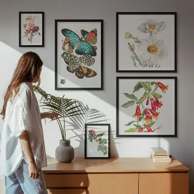 Polittico con cornice decorazione vintage con fiori, farfalle e uccelli