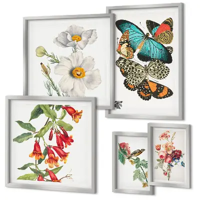 Polittico con cornice decorazione vintage con fiori, farfalle e uccelli