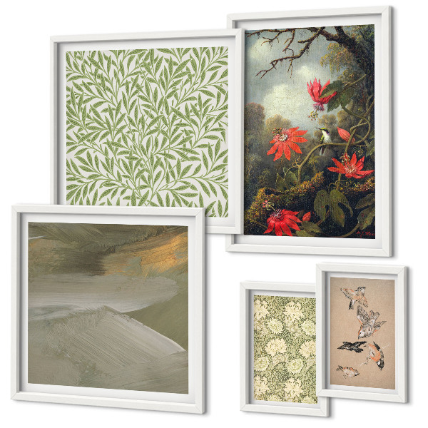 Set di 5 quadri Fiori, uccelli, motivi naturali