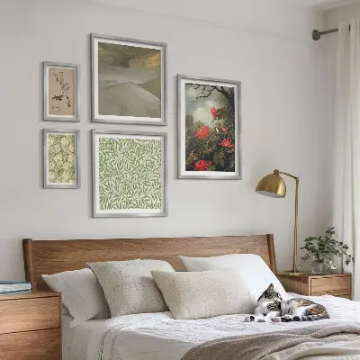 Set di 5 quadri con fiori uccelli e motivi naturali