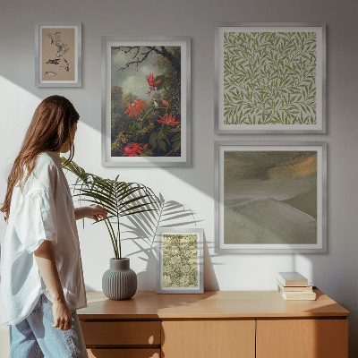 Set di 5 quadri Fiori, uccelli, motivi naturali