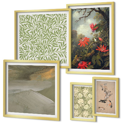 Set di 5 quadri Fiori, uccelli, motivi naturali