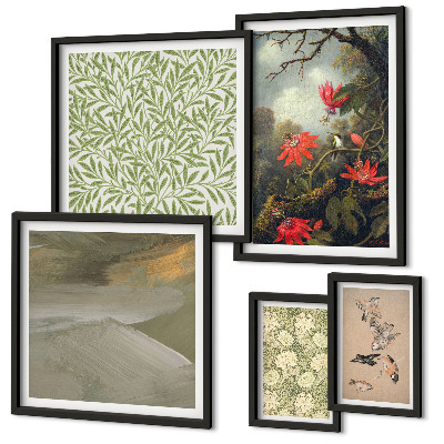 Set di 5 quadri Fiori, uccelli, motivi naturali