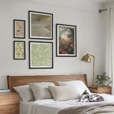 Set di 5 quadri con fiori uccelli e motivi naturali