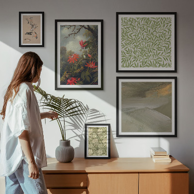 Set di 5 quadri Fiori, uccelli, motivi naturali