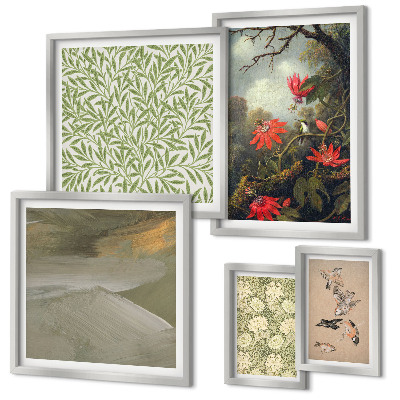 Set di 5 quadri Fiori, uccelli, motivi naturali