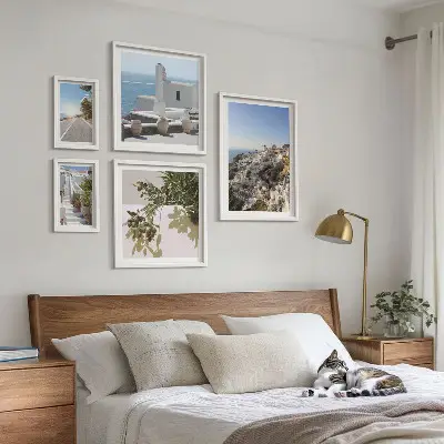 Set di quadri incorniciati con panorami pittoreschi di Santorini