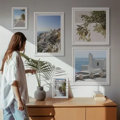 Set di quadri incorniciati con panorami pittoreschi di Santorini
