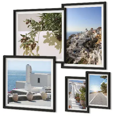 Set di quadri incorniciati con panorami pittoreschi di Santorini