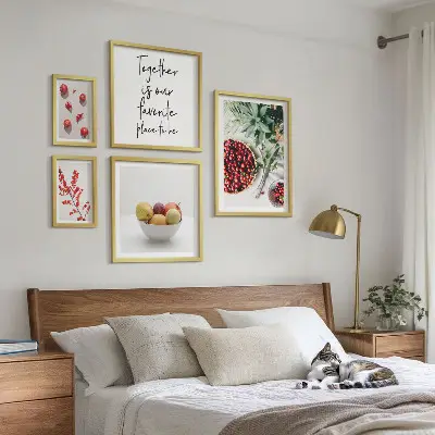 Composizioni di frutta e piante polittico con cornice