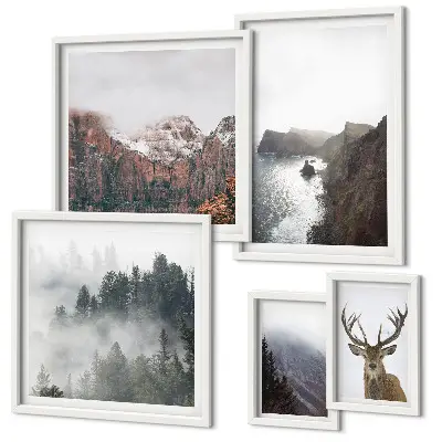 Set di 5 quadri con paesaggi faunistici