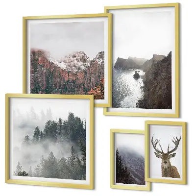 Set di 5 quadri con paesaggi faunistici