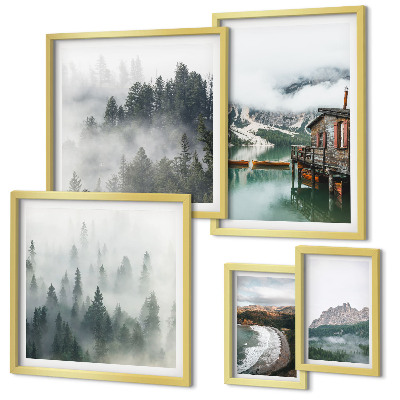 Set di 5 quadri Paesaggi montani, casette, acqua