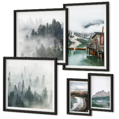 Set di 5 quadri Paesaggi montani, casette, acqua