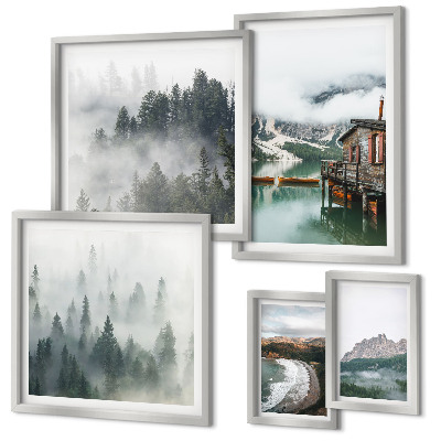 Set di 5 quadri Paesaggi montani, casette, acqua