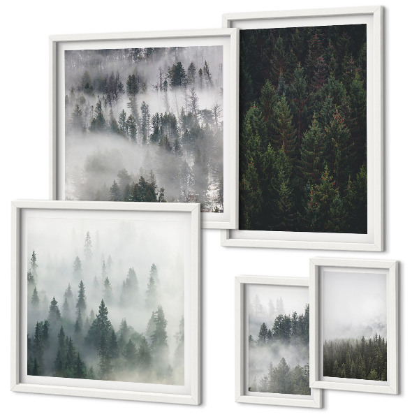 Set di quadri incorniciati Foreste verdi di paesaggi nebbiosi
