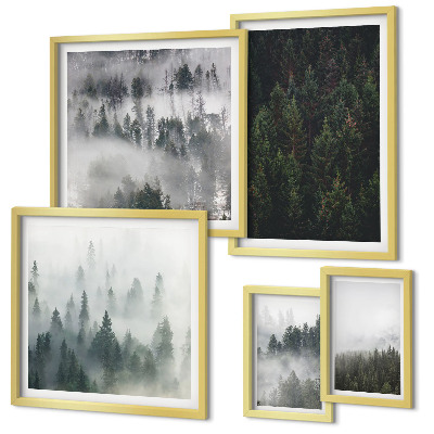 Set di quadri incorniciati Foreste verdi di paesaggi nebbiosi