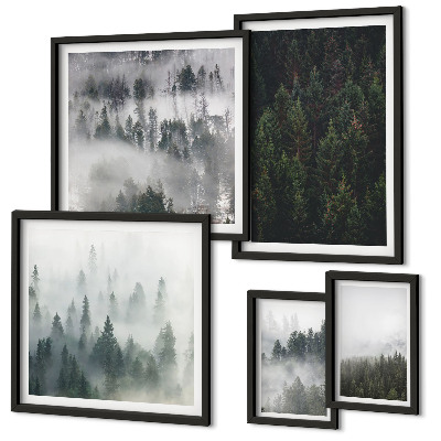 Set di quadri incorniciati Foreste verdi di paesaggi nebbiosi