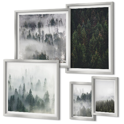 Set di quadri incorniciati Foreste verdi di paesaggi nebbiosi