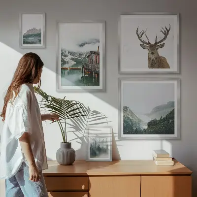 Set di 5 quadri con paesaggi naturali di montagna